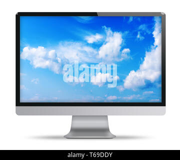 Computer Display mit blauer Himmel und schöne Wolken auf dem Bildschirm. Stockfoto