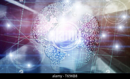 3D Erde Hologramm, Globus, WWW, Global Business und Telekommunikation. Stockfoto