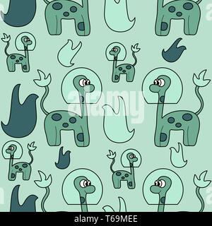 Süße alien Dinosaurier. Die nahtlose Vektor Muster Stock Vektor