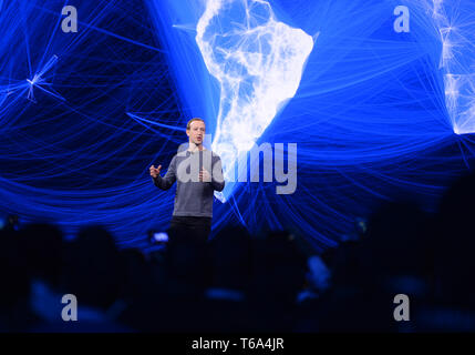 San Jose, USA. 30 Apr, 2019. Facebook CEO Mark Zuckerberg spricht an der F8 Developer Conference im McEnery Convention Center. Credit: Andrej Sokolow/dpa/Alamy leben Nachrichten Stockfoto