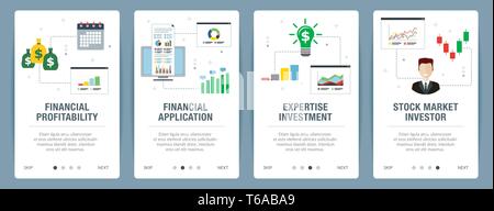 Web Banner Konzept in der Vektor mit der finanziellen Rentabilität, finanziellen Anwendung, Expertise Investment und Börse Investor. Internet Website ba Stock Vektor
