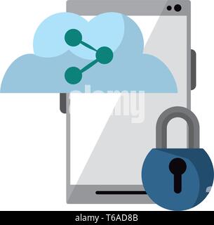 Handys mit Vorhängeschloss und cloud Teilen Stock Vektor