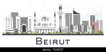 Beirut Libanon Skyline der Stadt mit grauen Gebäude isoliert auf Weiss. Vector Illustration. Business Travel und Tourismus Konzept mit moderner Architektur. Stock Vektor