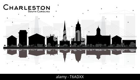 Charleston South Carolina Skyline der Stadt Silhouette mit schwarzen Gebäude isoliert auf Weiss. Vector Illustration. Konzept für Tourismus Präsentation. Stock Vektor