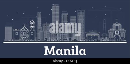 Umrisse Manila Philippinen Skyline der Stadt mit weißen Gebäuden. Vector Illustration. Business Travel und Konzept mit moderner Architektur. Manila. Stock Vektor