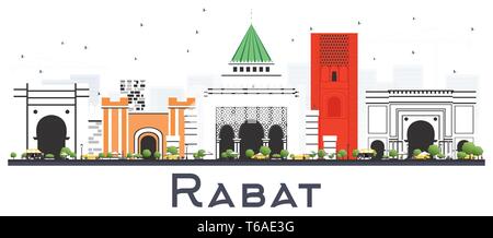 Rabat Marokko Skyline der Stadt mit grauen Gebäude isoliert auf Weiss. Vector Illustration. Business Travel und Tourismus Konzept mit moderner Architektur. Stock Vektor