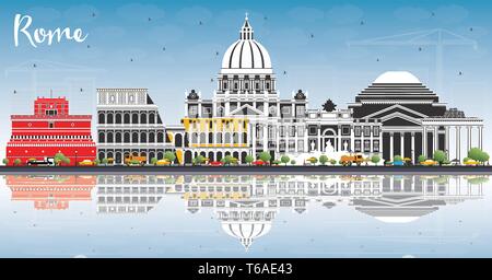 Rom Italien City Skyline mit Farbe Gebäude, blauer Himmel und Reflexionen. Vector Illustration. Business Travel und Konzept mit historischer Architektur. Stock Vektor