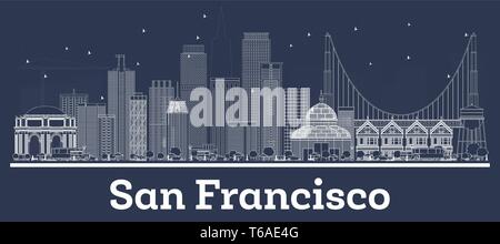 Übersicht San Francisco Kalifornien Skyline der Stadt mit weißen Gebäuden. Vector Illustration. Business Travel und Konzept mit moderner Architektur. Stock Vektor