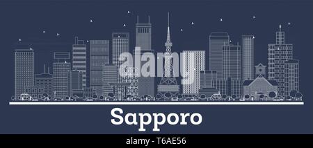 Umrisse Sapporo Japan Skyline der Stadt mit weißen Gebäuden. Vector Illustration. Business Travel und Konzept mit moderner Architektur. Sapporo Stadtbild Stock Vektor