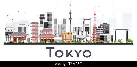 Tokyo Japan Skyline der Stadt mit Farbe Gebäude isoliert auf Weiss. Vector Illustration. Business Travel und Tourismus Konzept mit moderner Architektur. Stock Vektor