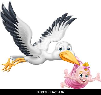 Stork Cartoon Schwangerschaft Mythos Vogel mit Baby Stock Vektor