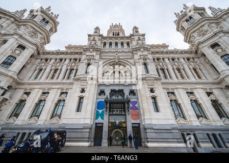 Cybele Palace, offiziell als "Palacio de Kommunikation - Palast der Kommunikation, kulturelles Zentrum und Sitz der Stadtverwaltung von Madrid, Spanien Stockfoto