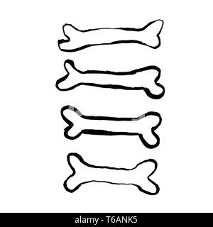Hund Knochen Icon Set. Vektor trockenen Pinsel Abbildung. Stock Vektor