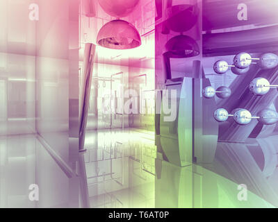 Freifläche, sauberes Zimmer mit Formen in 3d, Geschäft Raum, Krankenhäuser oder Kunst-Galerie Stockfoto