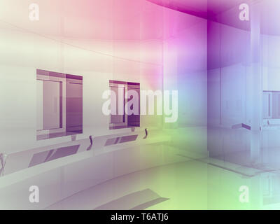 Freifläche, sauberes Zimmer mit Formen in 3d, Geschäft Raum, Krankenhäuser oder Kunst-Galerie Stockfoto