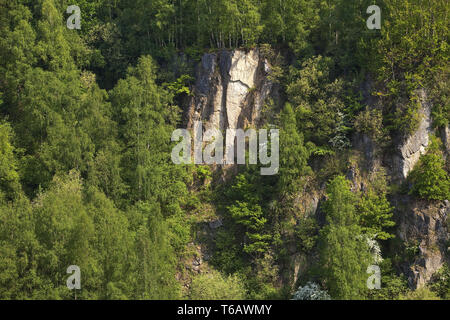 Rock Formation des ehemaligen Kalksteinbruch Bochumer Bruch, Wülfrath, Bergisches Land, Deutschland Stockfoto