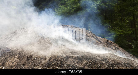 Rauchen Holzkohle Pile, Ennepetal, Ruhrgebiet, Nordrhein-Westfalen, Deutschland Stockfoto