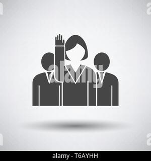 Abstimmung Dame mit Männer hinter Symbol auf grauem Hintergrund, runden Schatten. Vector Illustration. Stock Vektor