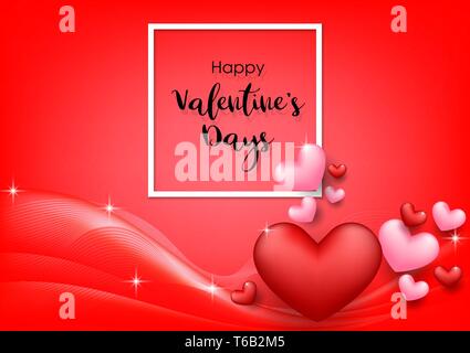 Rosa Valentinstag Hintergrund mit Herz auf Rot. Vector Illustration. Süße liebe Banner oder Grußkarte Stock Vektor