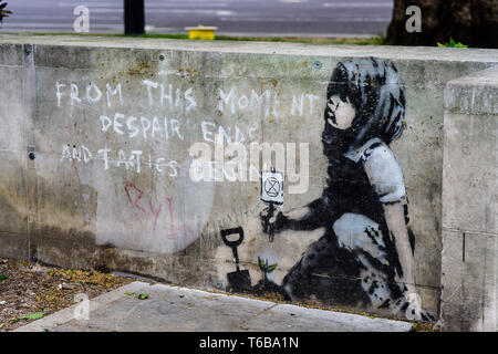 London, Großbritannien. 26. April 2019. Marble Arch Banksy Graffiti. Credit: Van Quan/Alamy Stockfoto