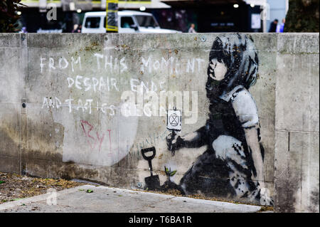 London, Großbritannien. 26. April 2019. Marble Arch Banksy Graffiti. Credit: Van Quan/Alamy Stockfoto