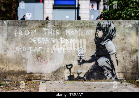 London, Großbritannien. 26. April 2019. Marble Arch Banksy Graffiti. Credit: Van Quan/Alamy Stockfoto