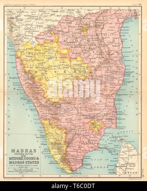 Mysore, Coorg & Madras Staaten'. South Britisch Indien. Kerala Tamil Nadu 1931 Karte Stockfoto