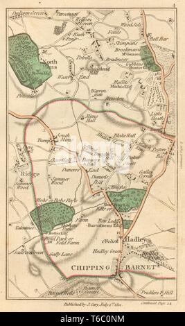 POTTERS BAR. Barnett, Welham Green, Monken Hadley, Borehamwood, N/S Mimms 1811 Karte Stockfoto