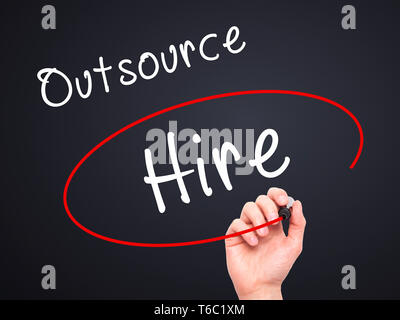 Hand schreiben und die Wahl zu mieten anstatt Auslagern mit schwarzem Marker auf visuelle Bildschirm Stockfoto
