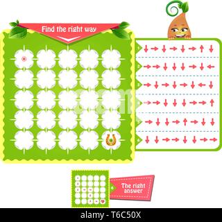 Lernspiel für Kinder und Erwachsene Entwicklung von Logik, iq. Aufgabe Spiel finden Sie den richtigen Weg Stock Vektor