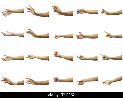 Mehrere der Geste des Menschen auf weißem Hintergrund. Sorgfältig geschnitten, die von Stift und einen Freistellungspfad einfügen. Stockfoto