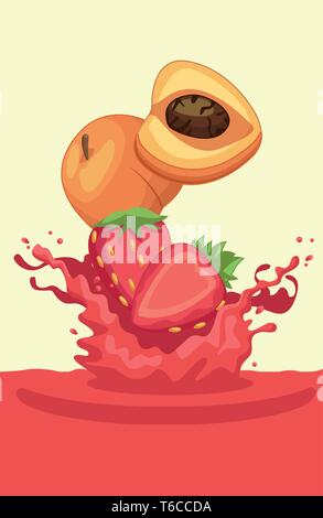 Pfirsich und Erdbeere fallende für Smoothie Stock Vektor