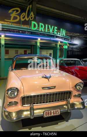 1955 Chevrolet Bel Air, American Classic Automobil-/Oldtimer/antike Fahrzeug in der Autoworld Oldtimer Museum in Brüssel, Belgien Stockfoto