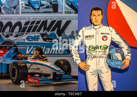 Comic Charakter Michel Vaillant, französischer Rennfahrer, die in der Formel 1 in der Autoworld Museum in Brüssel, Belgien, konkurriert Stockfoto