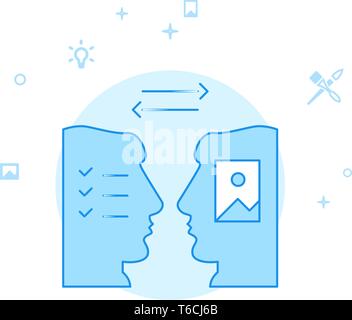 Designer und Client Dialog Flachbild Vektor Icon. Design und Kreativität Abbildung. Licht Flat Style. Blue Monochrome Design. Editierbare Schlaganfall. L einstellen Stock Vektor