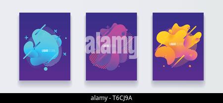 Abstrakt-Set von flüssigen Formen. Fluid vektor design. Gradient Flyer, Banner mit fließenden Flüssigkeiten, Formen. Modernes Design vorlage. Stock Vektor
