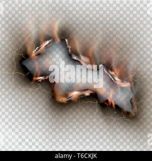 Loch in zerrissenen Papiers mit verbrannt und Flamme auf Transparenten zerrissen Stock Vektor
