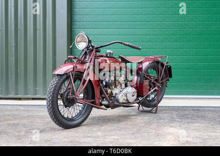 1930 Indische 101 Scout Motorrad. im Bicester Heritage Center 'Drive es Tag'. Bicester, Oxfordshire, England. Classic American Motorcycle Stockfoto