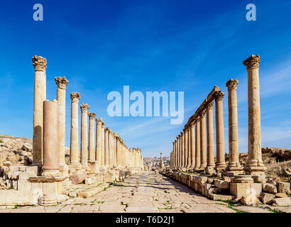 Colonnaded Straße oder Cardo, Jerash, Jerash Governorate, Jordanien Stockfoto