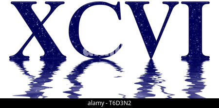 Die römische Ziffer 96, 90 Sechs, Star Sky Textur Imitation, auf der Wasseroberfläche reflektiert, auf Weiß, 3D-Render isoliert Stockfoto