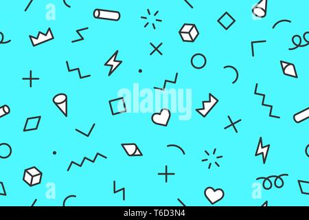 Nahtlose grafische Muster 80s-90s Styles auf Farbe blau hintergrund Stock Vektor