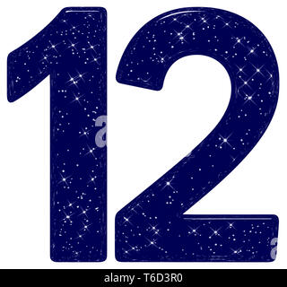 Ziffer 12, zwölf, Star Sky Textur Imitation, auf weißem Hintergrund, 3D-Rendering Stockfoto