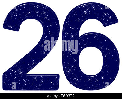 Ziffern 26, 26, Stern Himmel Textur Imitation, auf weißem Hintergrund, 3D-Rendering Stockfoto