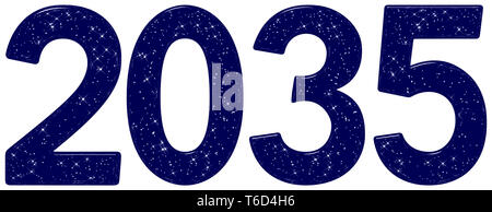 Inschrift 2035 Star Sky Textur Imitation, auf weißem Hintergrund, 3D-Rendering Stockfoto