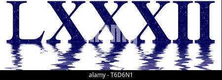 Die römische Ziffer 82, 80, 80, Stern Himmel Textur Imitation, auf der Wasseroberfläche reflektiert, auf Weiß, 3D-Render isoliert Stockfoto