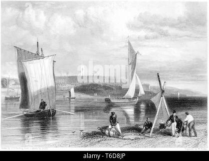 Ein Kupferstich von Exmouth gescannt und in hoher Auflösung aus einem Buch 1842 veröffentlicht. Glaubten copyright frei. Stockfoto