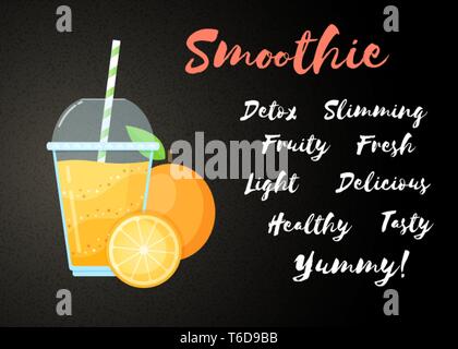 Orange natürlichen Smoothie Fruchtshake Vector Illustration. Frische vegetarische Smoothies trinken mit orange Schichten aus Glas. Rohes Obst und Zeichen Smoothie zum Drink energy Promo landing page oder fast food Menü Stock Vektor