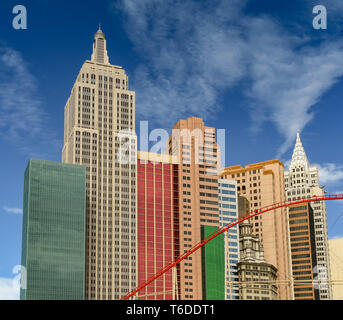 LAS VEGAS, NV, USA - Februar 2019: Weitwinkelaufnahme des New York New York Hotel in Las Vegas Stockfoto