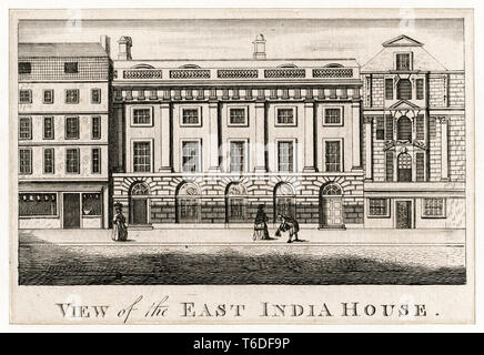Blick auf East India House, London Sitz der East India Company, Leadenhall Street, London, UK, 1780. Stockfoto
