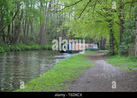 Zwei schmale Boote auf einem englischen Wasserstraße Stockfoto